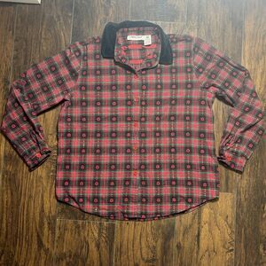 Vintage Cabin Creek Red Plaid ButtonUp Poinsettia Christmas Shirt Women L Petite